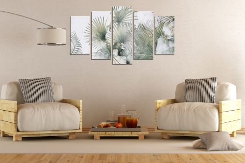 0835  Wall art decoration (set of 5 pieces) Golden leaves for bedroom