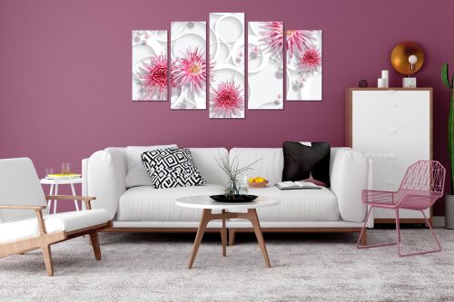 0750  Wall art decoration (set of 5 pieces) White orchids on brown background for bedroom