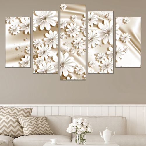 0750  Wall art decoration (set of 5 pieces) White orchids on brown background for living room