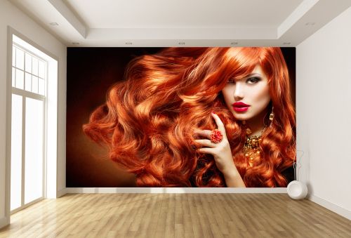 T0898 Фототапет Жена с червена коса за фризьорски салон