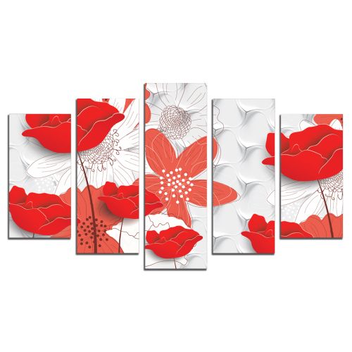 9195  Wall art decoration (set of 5 pieces) Flowers 