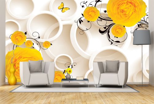 T9198 Wallpaper 3D Yellow flowers