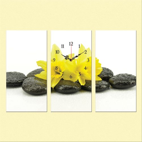 C0351_3 Clock with print 3 pieces Yellow narcissus