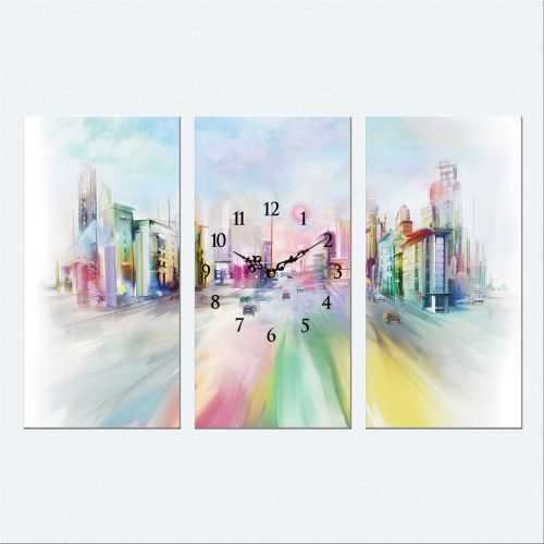 C0410_3 Clock with print 3 pieces Colorful city
