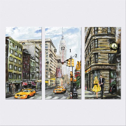 C0414_3 Clock with print 3 pieces New York