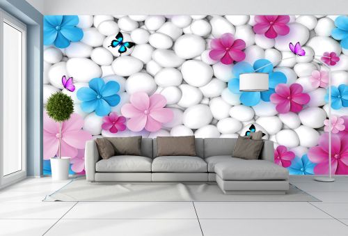 T9202 Wallpaper 3D Stones and flowers