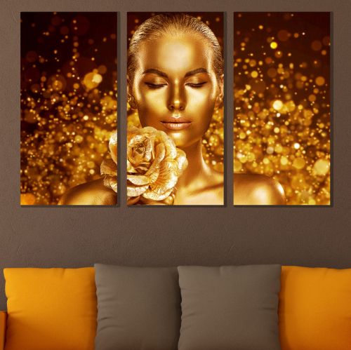 0899 Wall art decoration (set of 3 pieces) Gold therapy