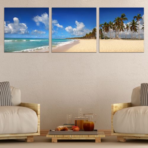 0903 Wall art decoration (set of 3 pieces)  Beach with palm trees