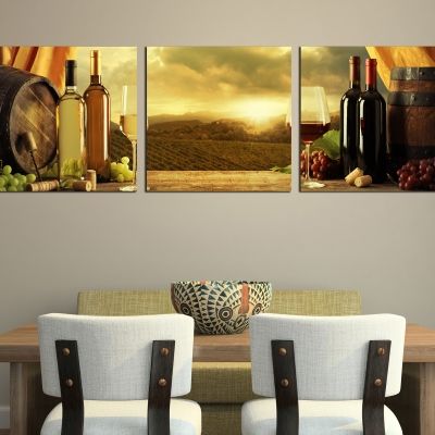 0187 Wall art decoration (set of 3 pieces) Wine and grapes