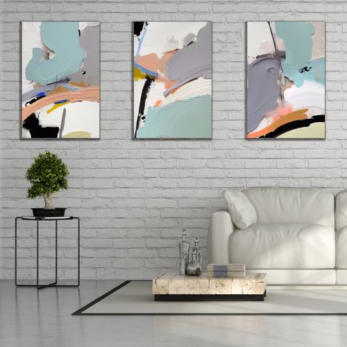 0925  Wall art decoration (set of 3 pieces) Abstraction - pastel colors