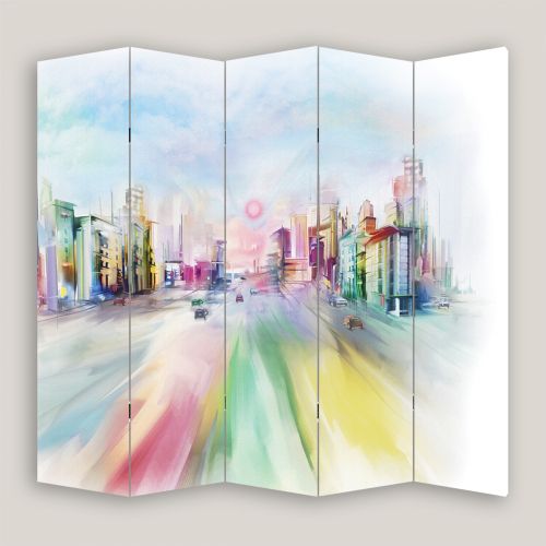 P0410 Decorative Screen Room divider Colorful city (3,4,5 or 6 panels)