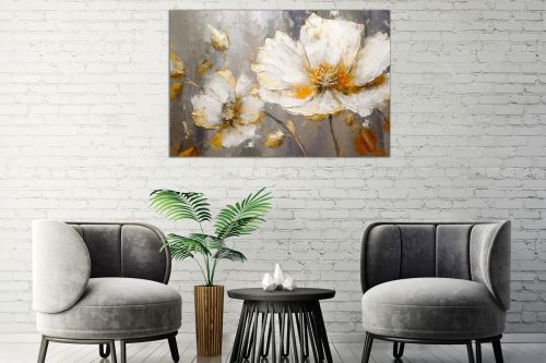0935_ Wall art decoration Flowers - white and gold