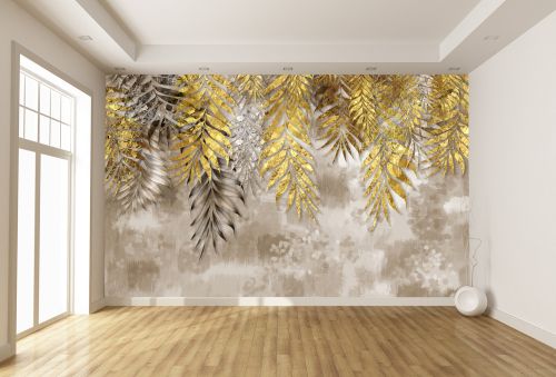 T0953 3D Wallpaper Golden leaves