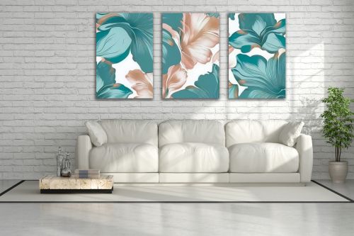 0946 Wall art decoration (set of 3 pieces) Abstract flowers