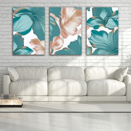 0946 Wall art decoration (set of 3 pieces) Abstract flowers