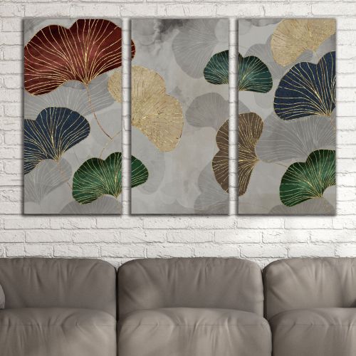 0954 Wall art decoration (set of 3 pieces) Abstract leaves