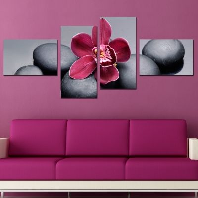 0200 Wall art decoration (set of 4 pieces) Purple orchid
