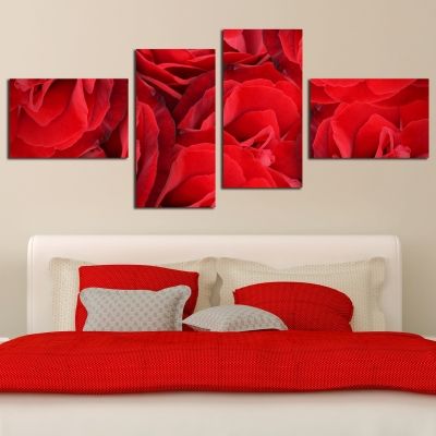 0201_1 Wall art decoration (set of 4 pieces) Red roses
