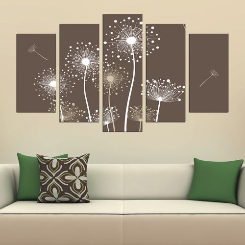 0282 Wall art decoration (set of 5 pieces) Dandelions