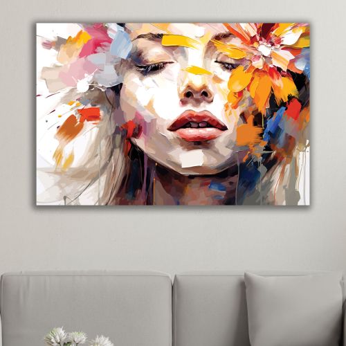 1082 Wall art decoration Abstraction - portrait of a woman with flowers