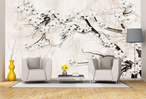 T9307 Wallpaper Almond Blossom - Elegant White Harmony