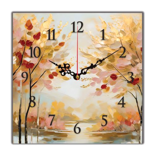 C1078_1 Clock with print Autumn forest in warm shades
