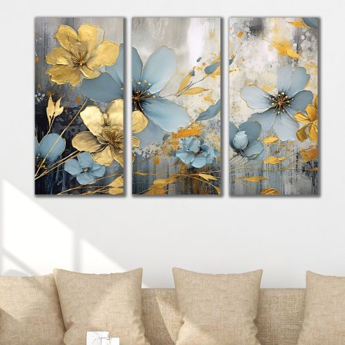 1109 Wall art decoration (set of 3 pieces)  Blue tenderness with a golden breath