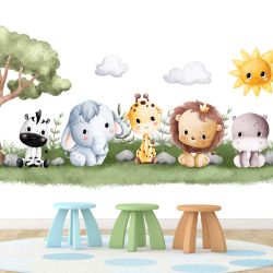 T9354 Детски фототапет Акварелни животни в пастелни тонове