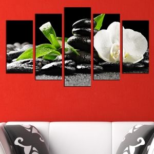 0355 Картина-пано от 5 части Бяла орхидея