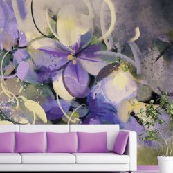 T0669 Wallpaper Art flowers in purple and white