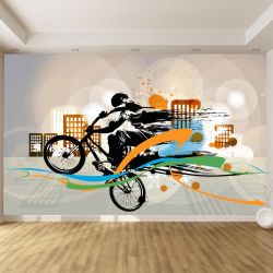 T0770 Wallpaper Abstract - boy with bicycle