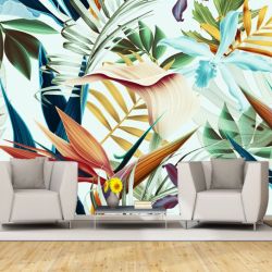 T0892 Wallpaper Colorful tropical leaves