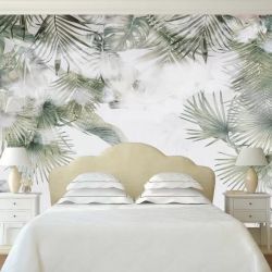 T0896 Wallpaper Tropical leaves in green