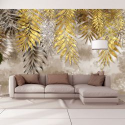 T0953 3D Wallpaper Golden leaves