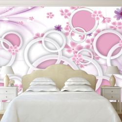 T9005 Wallpaper 3D Abstract flowers and circles