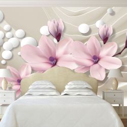 T9026 Wallpaper 3D Magnolias and spheres