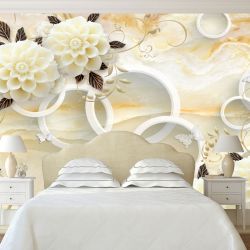 T9028 Wallpaper 3D Circles and vintage flowers
