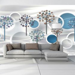 T9053 Wallpaper 3D Circles and Dandelions