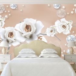 T9066 Wallpaper 3D Flowers and diamonds