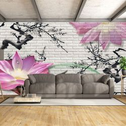 T9079 Wallpaper 3D Lotus (white bricks)