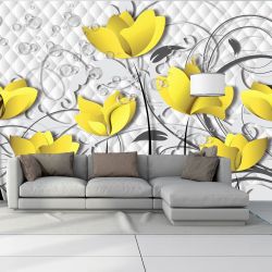 T9099 Wallpaper 3D Flowers in yellow