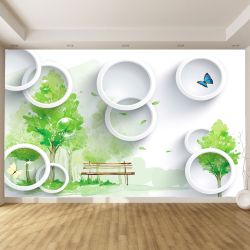 T9104 Wallpaper 3D Landscape with bench