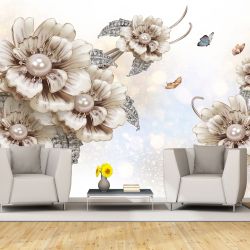 T9158 Wallpaper 3D Composition with flowers and jewelry