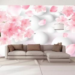 T9200 Фототапет 3D Абстракция с цветя и сфери