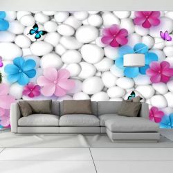T9202 Wallpaper 3D Stones and flowers