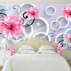 T9204 Wallpaper 3D Abstraction with flowers and circles