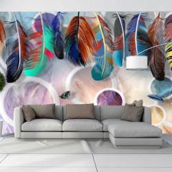 T9213 Wallpaper 3D Circles and feathers