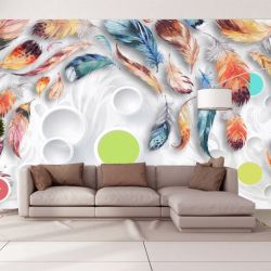 T9214 Wallpaper 3D Circles and feathers