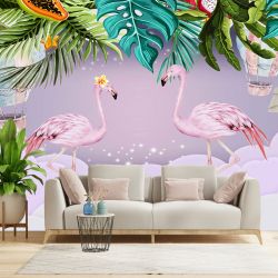T9300 Wallpaper Tropical leaves and flamingos