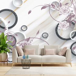 T9329 Wallpaper 3D Abstraction with flowers and circles
